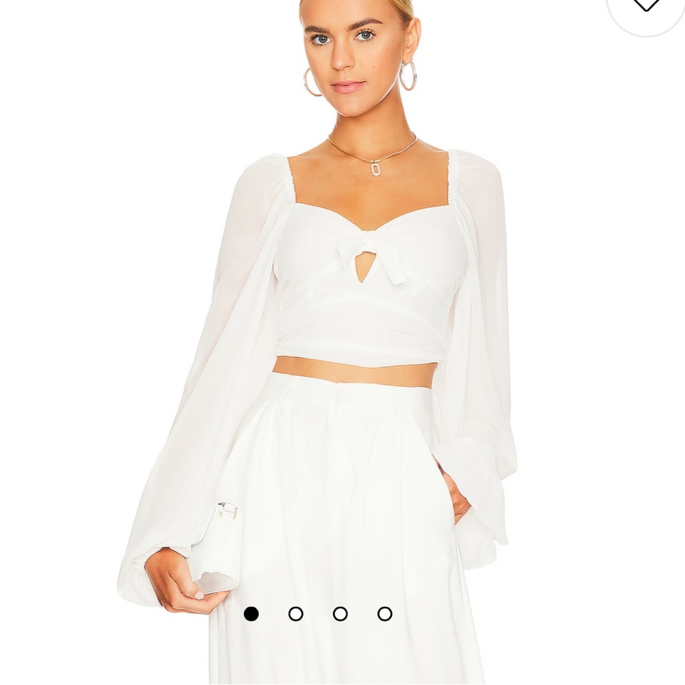 White For Love & Lemons Trisha Long Sleeve Crop Top